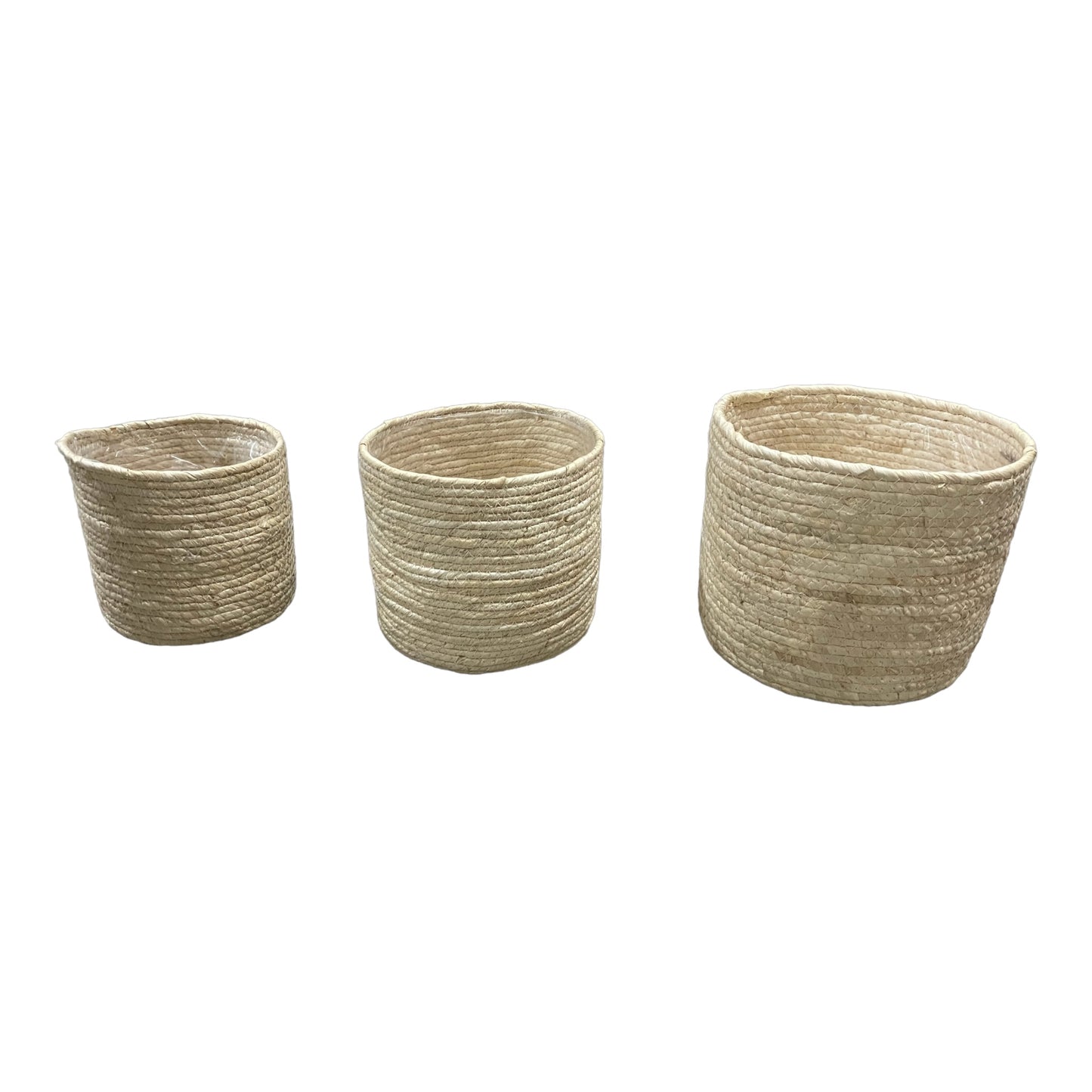 Maceteros Tejidos en Blanco - Set de 3 Piezas de Yute o Seagrass