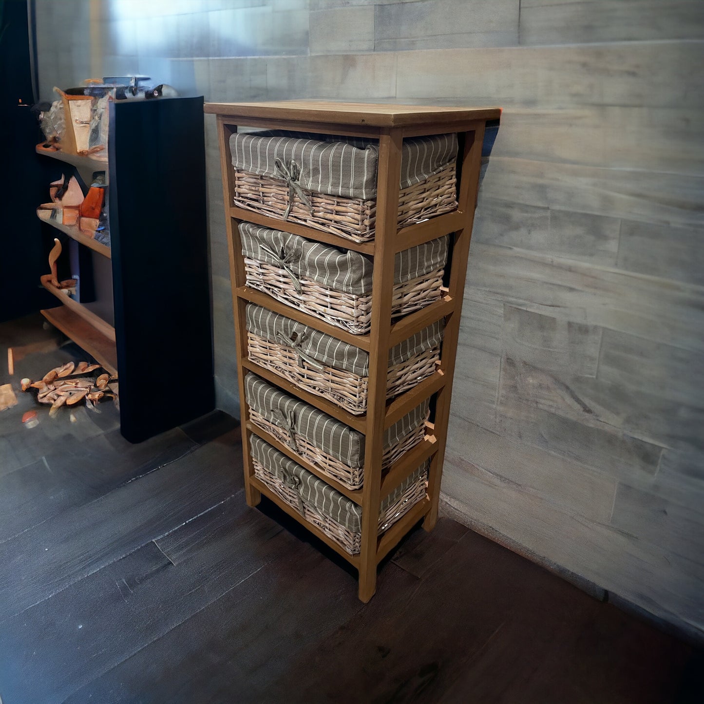 Cajonera en Madera con 5 cajones en Mimbre Marron claro