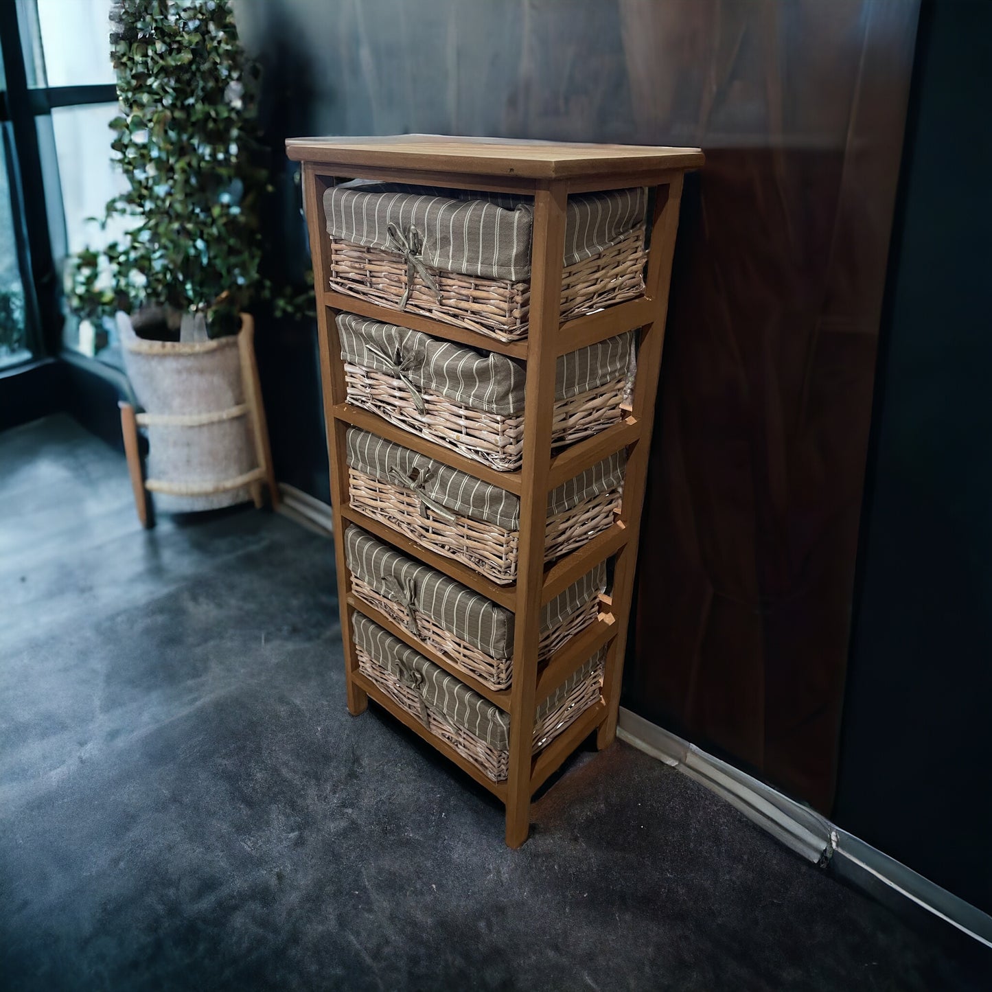 Cajonera en Madera con 5 cajones en Mimbre Marron claro