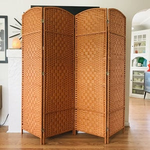 Biombo 4 hojas en ratan canela