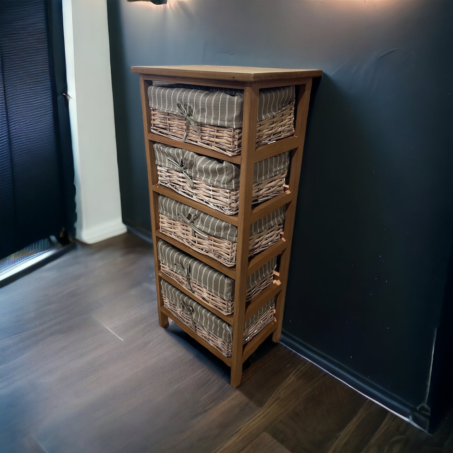 Cajonera en Madera con 5 cajones en Mimbre Marron claro