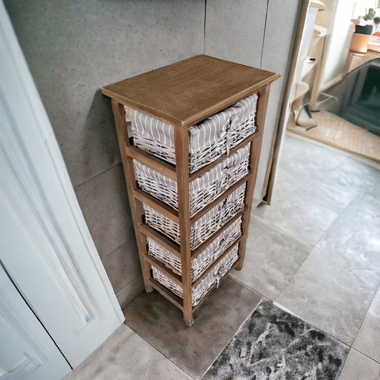 Cajonera en Madera con 5 cajones en Mimbre Marron