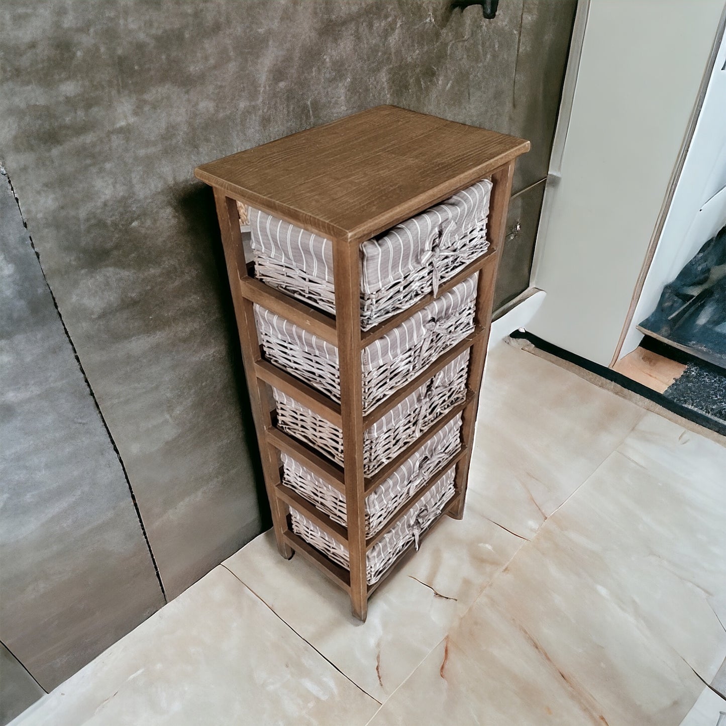 Cajonera en Madera con 5 cajones en Mimbre Marron