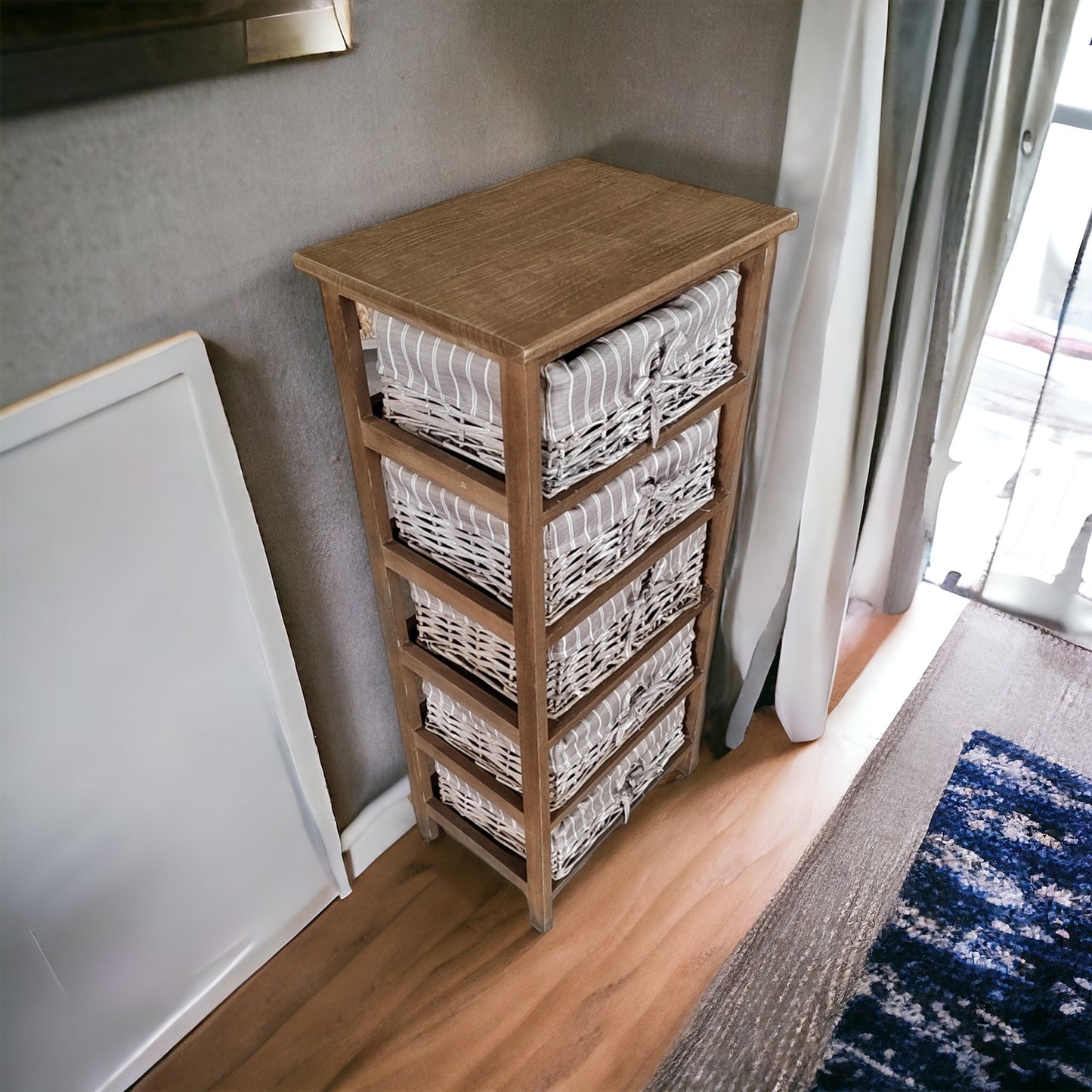 Cajonera en Madera con 5 cajones en Mimbre Marron