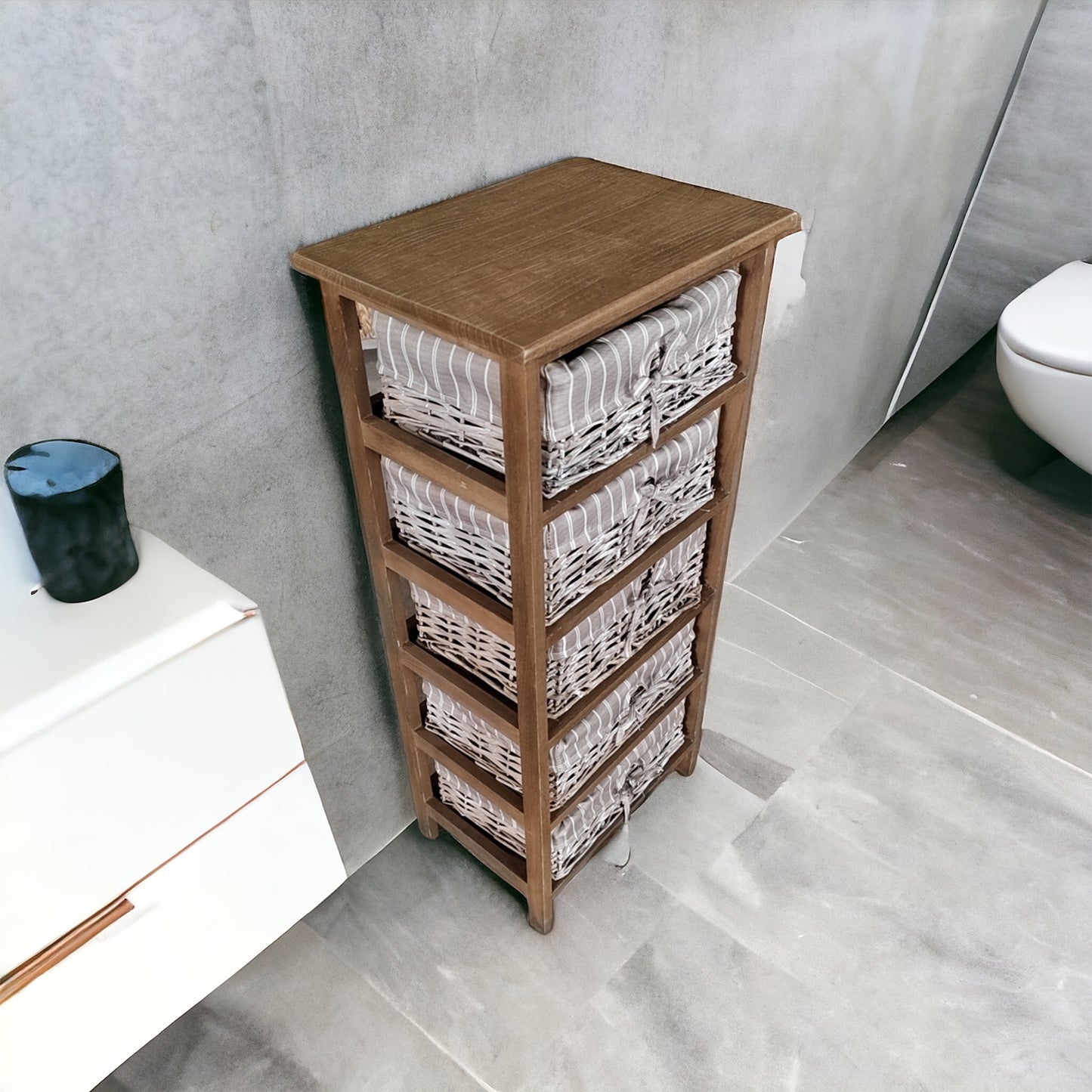 Cajonera en Madera con 5 cajones en Mimbre Marron