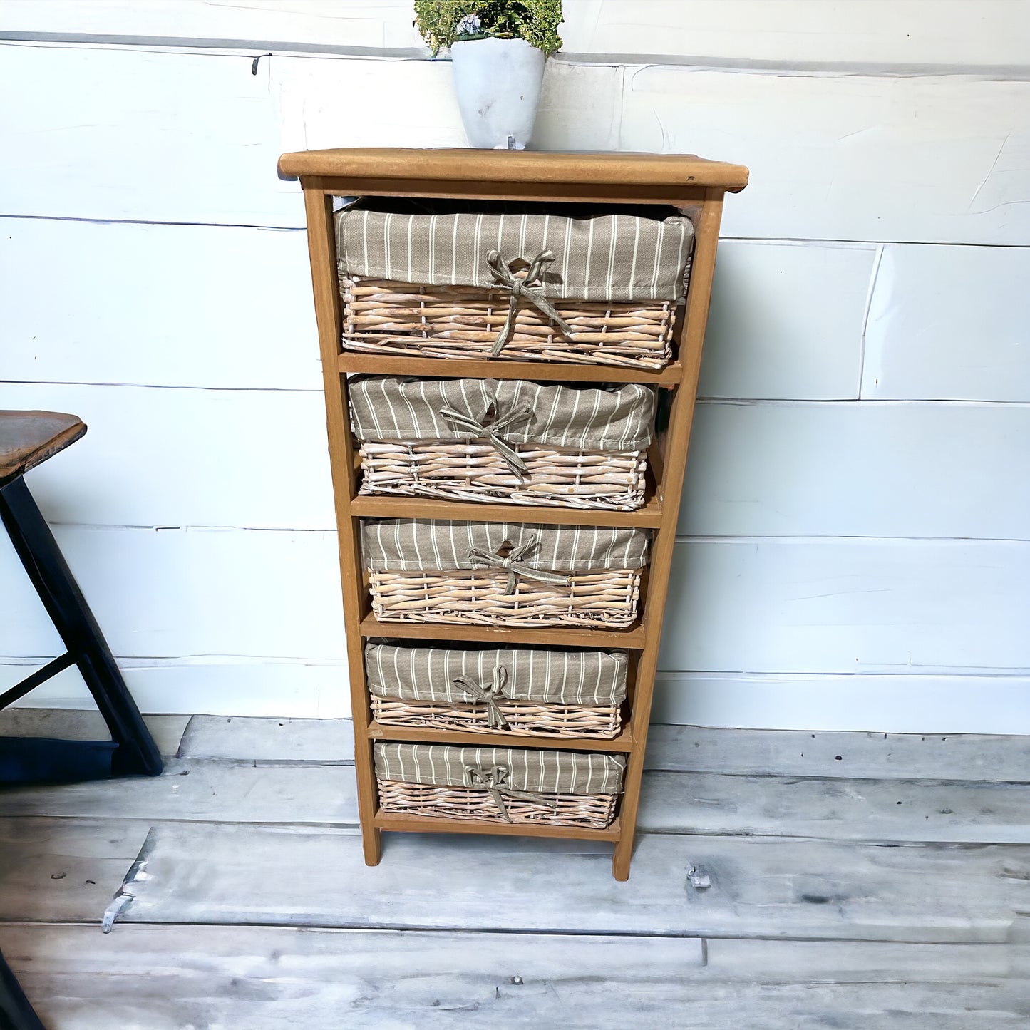 Cajonera en Madera con 5 cajones en Mimbre Marron claro