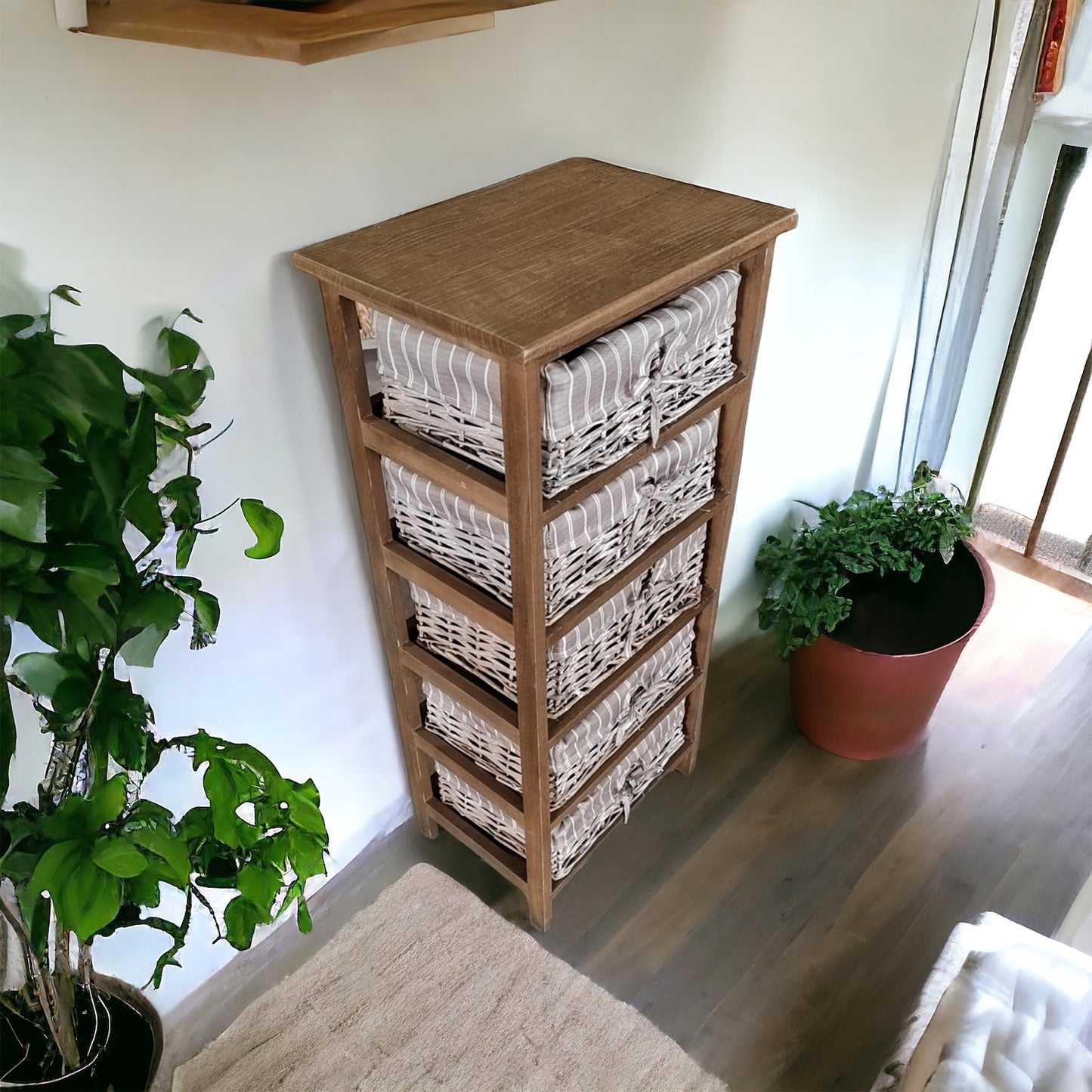 Cajonera en Madera con 5 cajones en Mimbre Marron