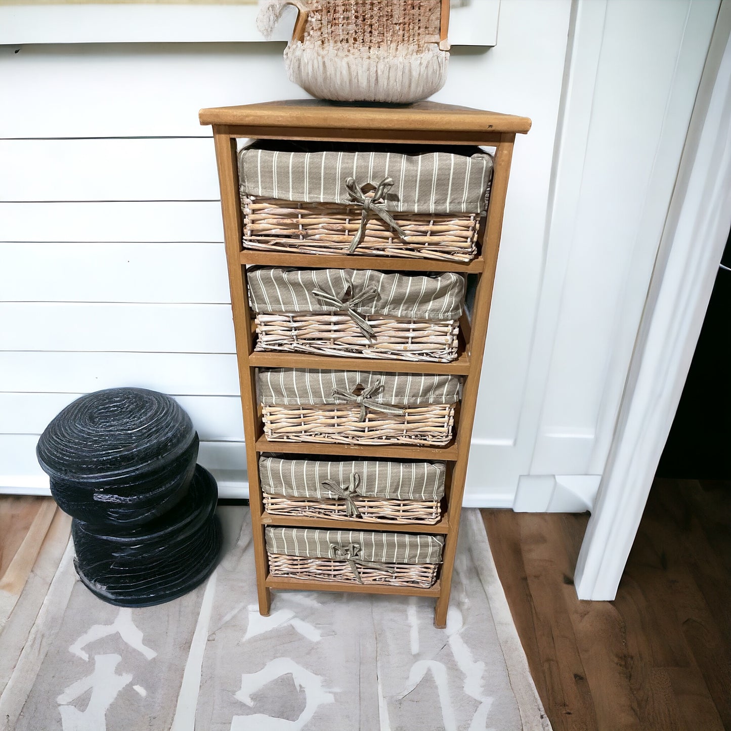 Cajonera en Madera con 5 cajones en Mimbre Marron claro