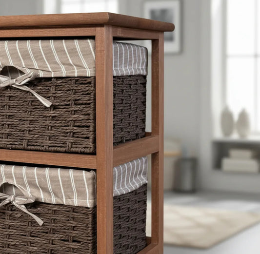 Cajonera en Madera con 5 cajones en Mimbre Marron
