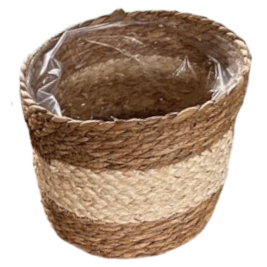 Maceteros Tejidos franja Blanco - Set de 3 Piezas de Yute o Seagrass