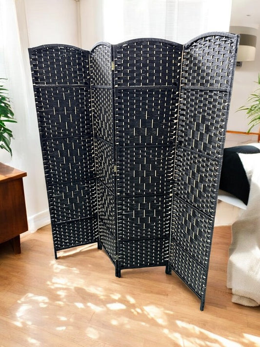 Biombo 4 hojas en ratan Negro