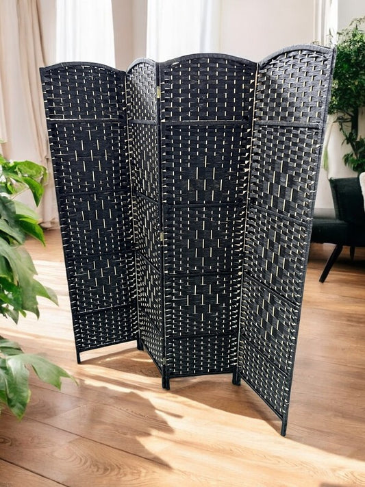 Biombo 4 hojas en ratan Negro