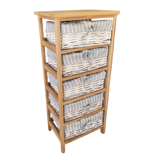 Cajonera en Madera con 5 cajones en Mimbre Marron claro