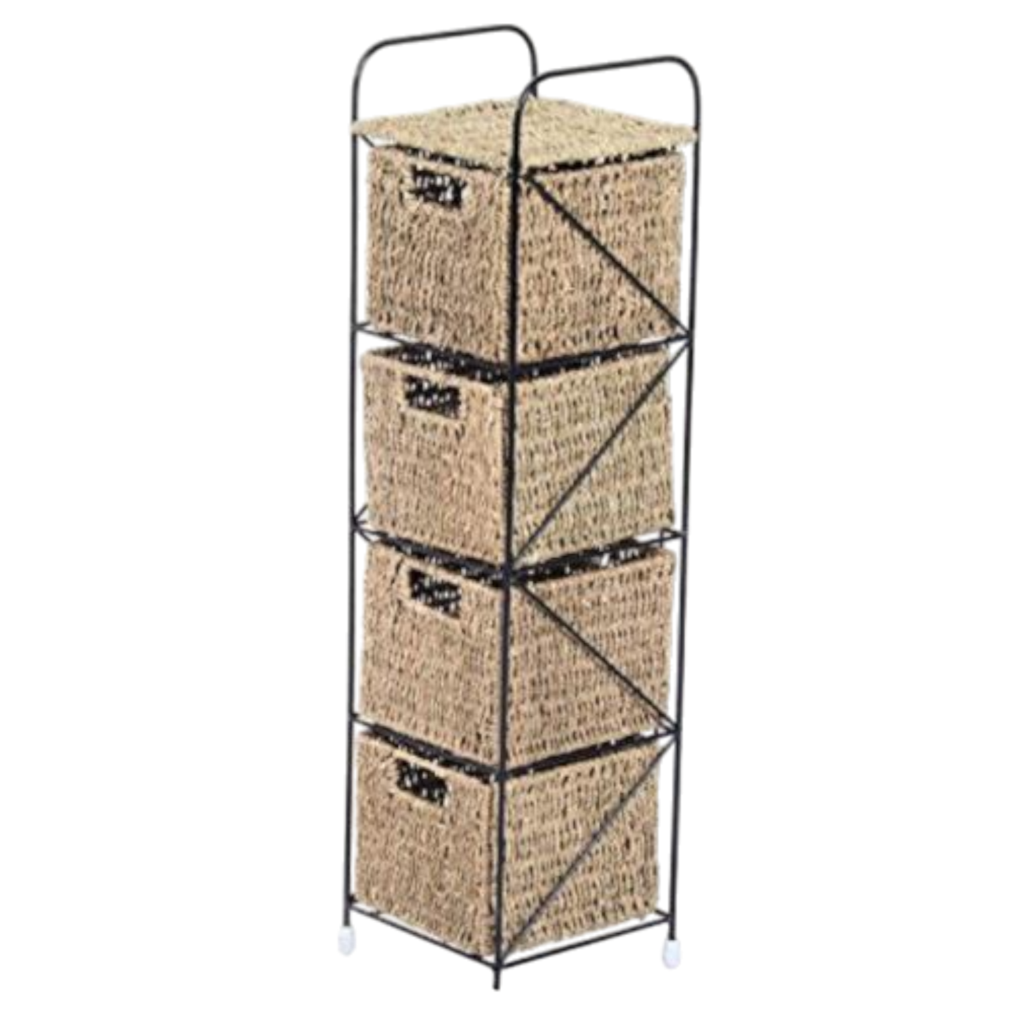 Cajonera Iron - Hierro Negro con 4 Cajones de Mimbre - Estructura Industrial