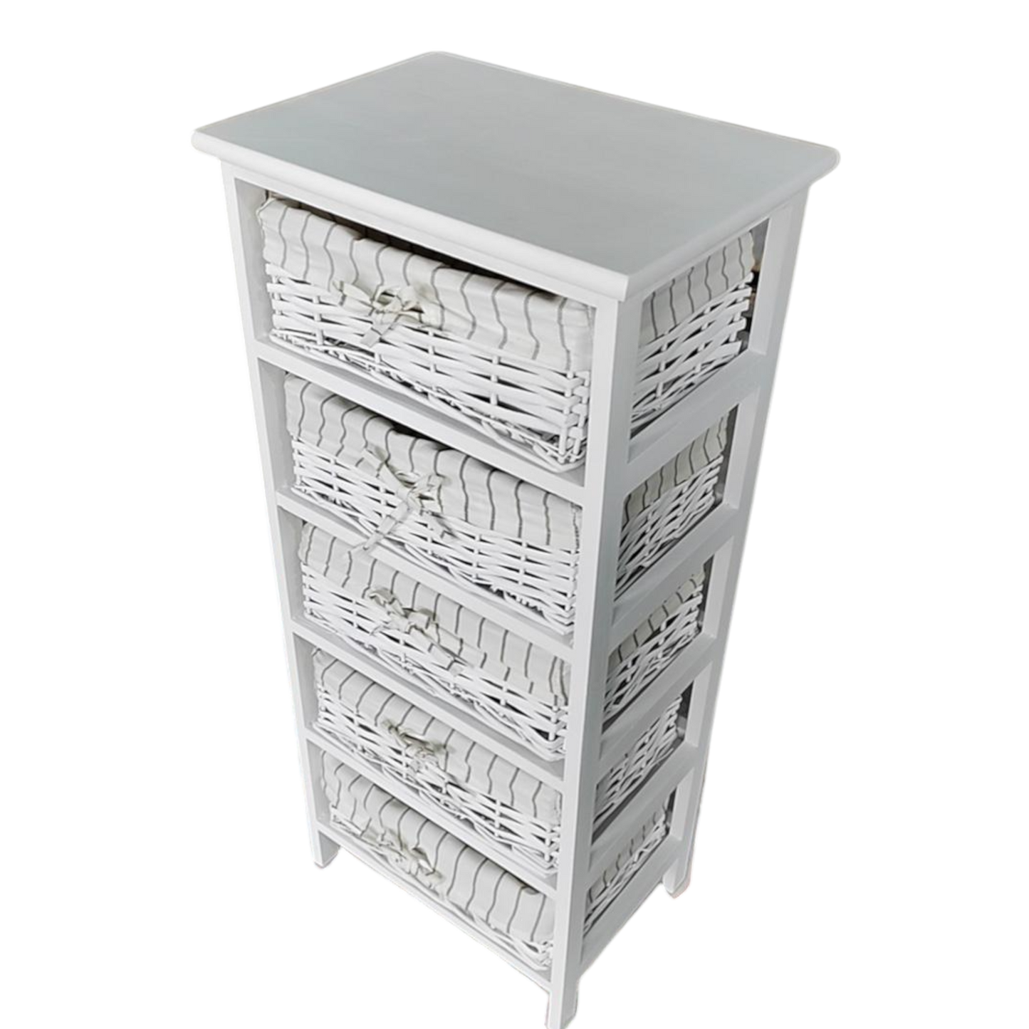 Cajonera en Madera con 5 cajones en Mimbre Blanco