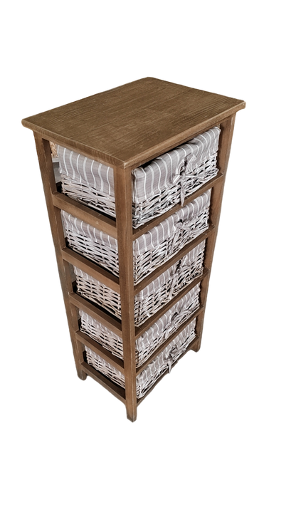 Cajonera en Madera con 5 cajones en Mimbre Marron