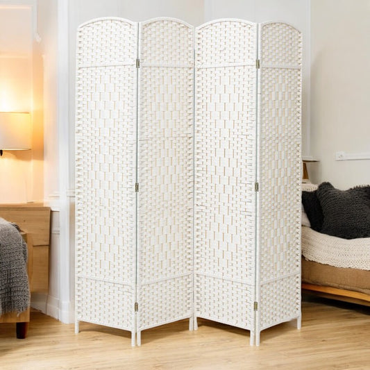 Biombo 4 hojas en ratan Blanco