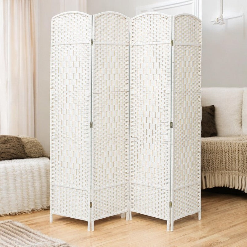 Biombo 4 hojas en ratan Blanco