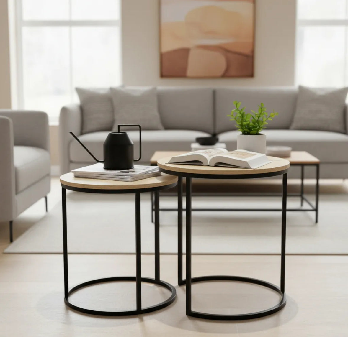 Mesas nido pack x2 industrial boho negras | Kai Deco