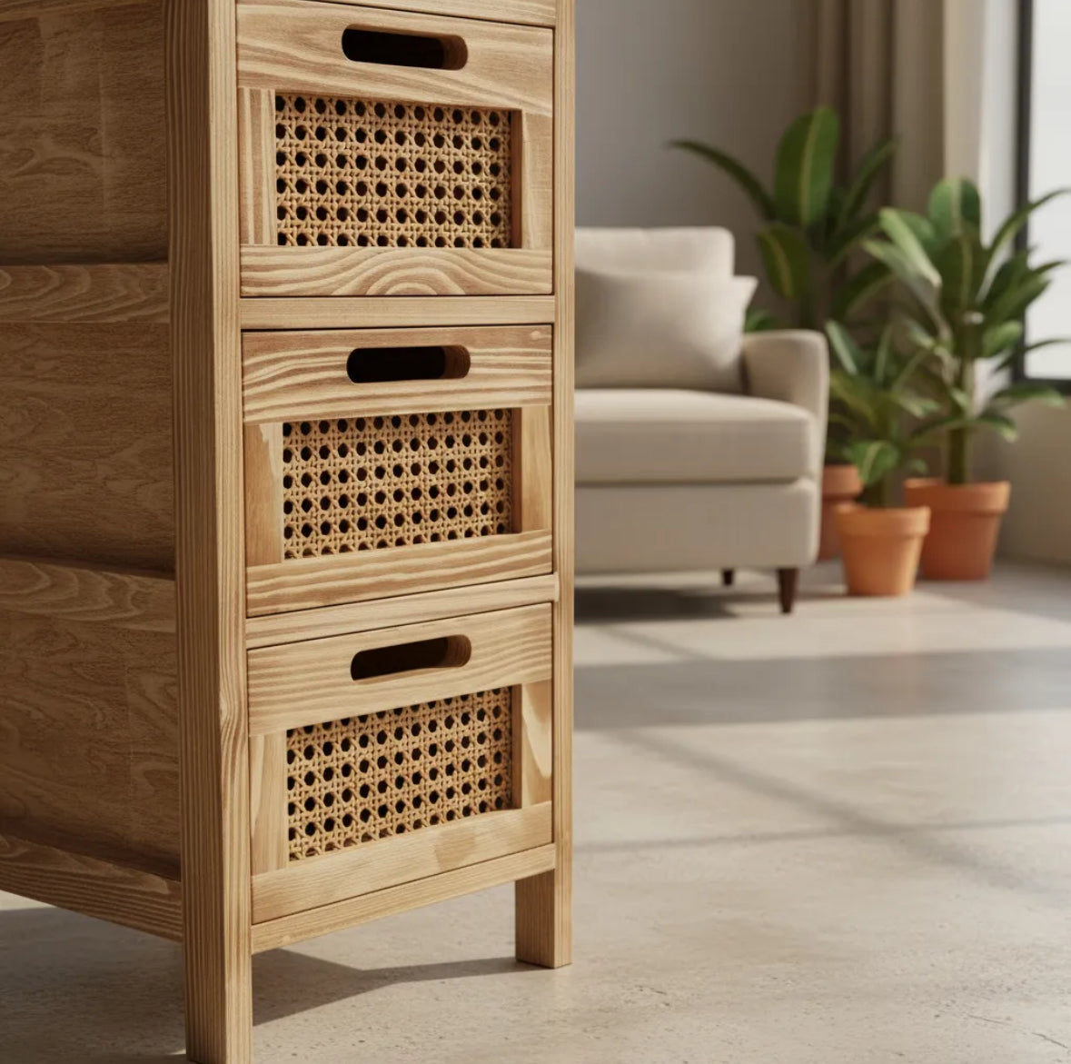 Cajonera Hanoi - Estructura de Madera y Cajones de Rattan