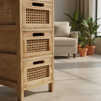 Cajonera Hanoi - Estructura de Madera y Cajones de Rattan