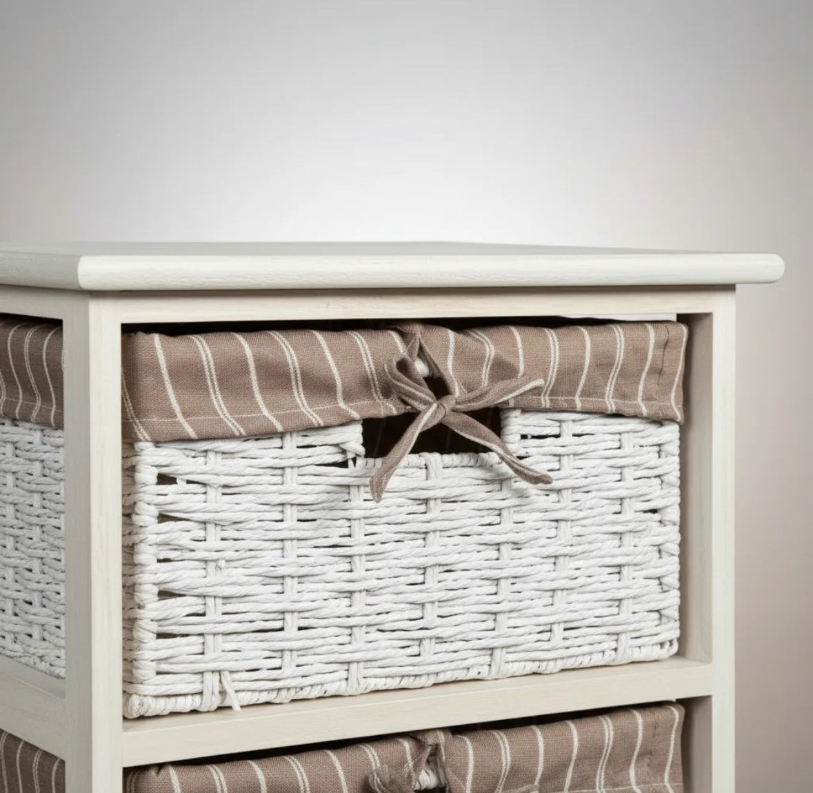 Cajonera en Madera con 4 cajones simil Mimbre Blanco