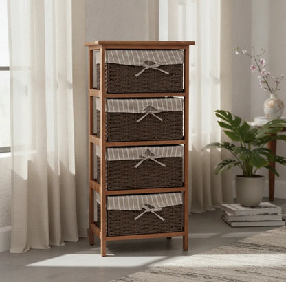 Cajonera en Madera con 5 cajones en Mimbre Marron