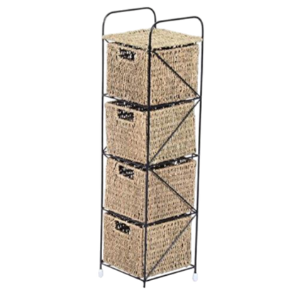 Cajonera Iron - Hierro Negro con 4 Cajones de Mimbre - Estructura Industrial