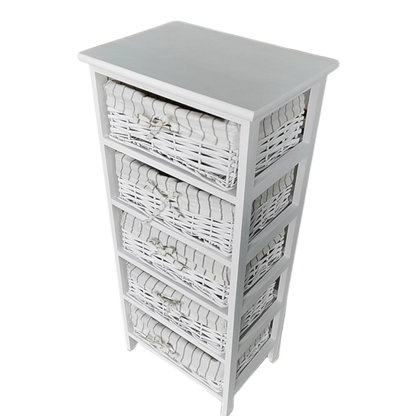 Cajonera en Madera con 5 cajones en Mimbre Blanco